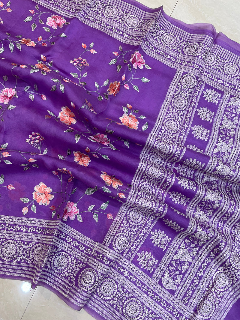 Pure Organza Chikankari Handloom Banarasi Saree - The Handlooms