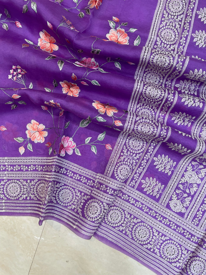 Pure Organza Chikankari Handloom Banarasi Saree - The Handlooms