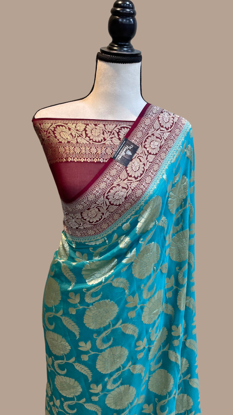 Khaddi Georgette Handloom Banarasi Saree - The Handlooms
