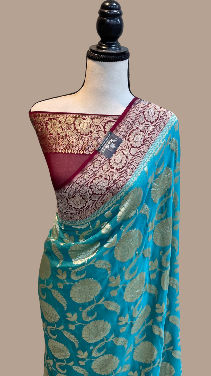 Khaddi Georgette Handloom Banarasi Saree - The Handlooms