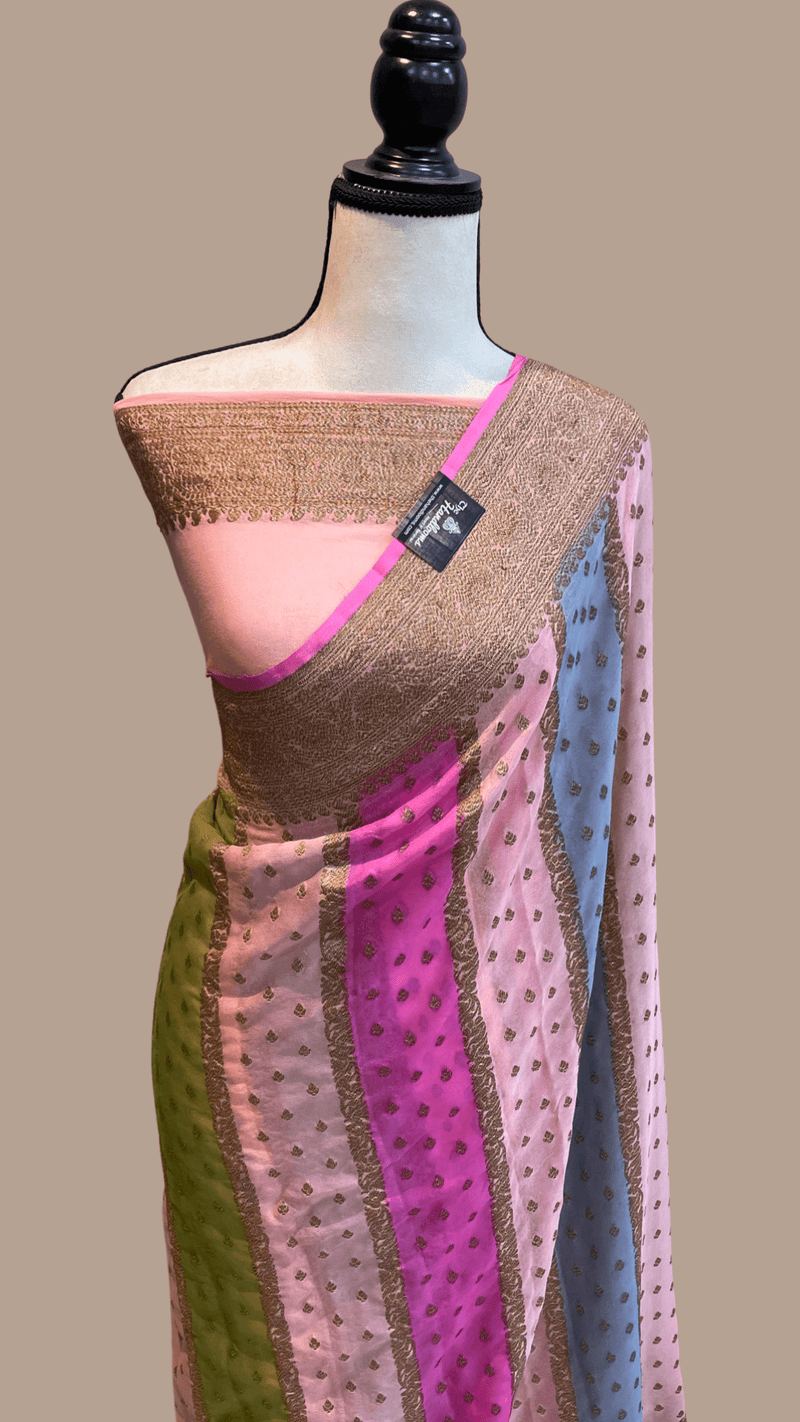 Multi Shade Khaddi Georgette Banarasi Saree -  Antique zari - The Handlooms