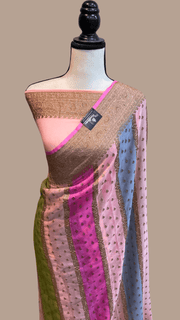Multi Shade Khaddi Georgette Banarasi Saree -  Antique zari - The Handlooms