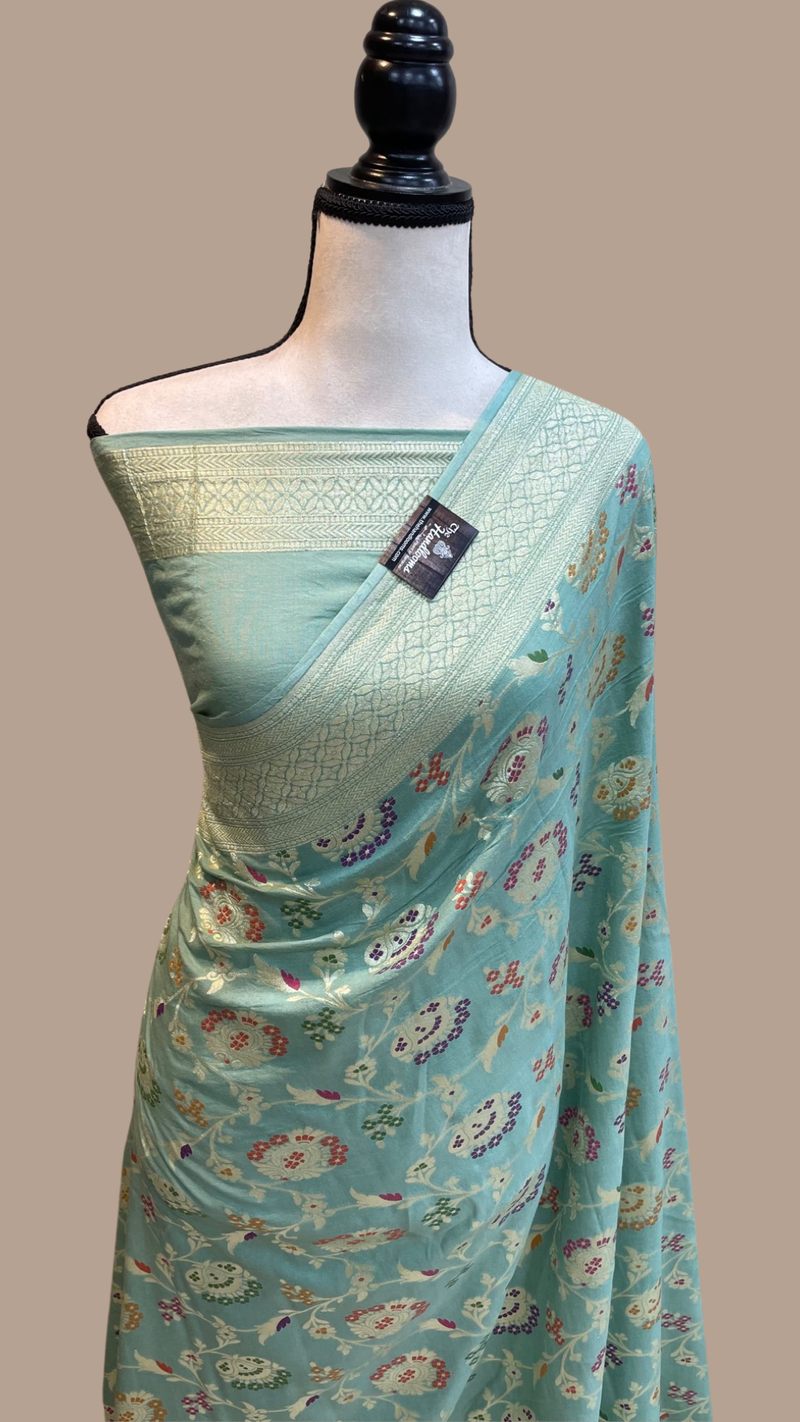 Moonga Georgette Handloom Banarasi Saree - All over meenakari - The Handlooms