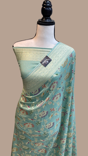 Moonga Georgette Handloom Banarasi Saree - All over meenakari - The Handlooms
