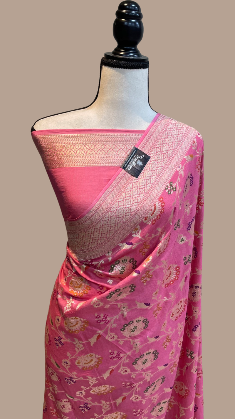 Moonga Georgette Handloom Banarasi Saree - All over meenakari - The Handlooms