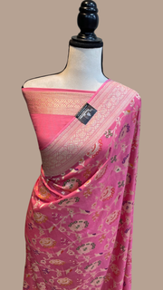 Moonga Georgette Handloom Banarasi Saree - All over meenakari - The Handlooms