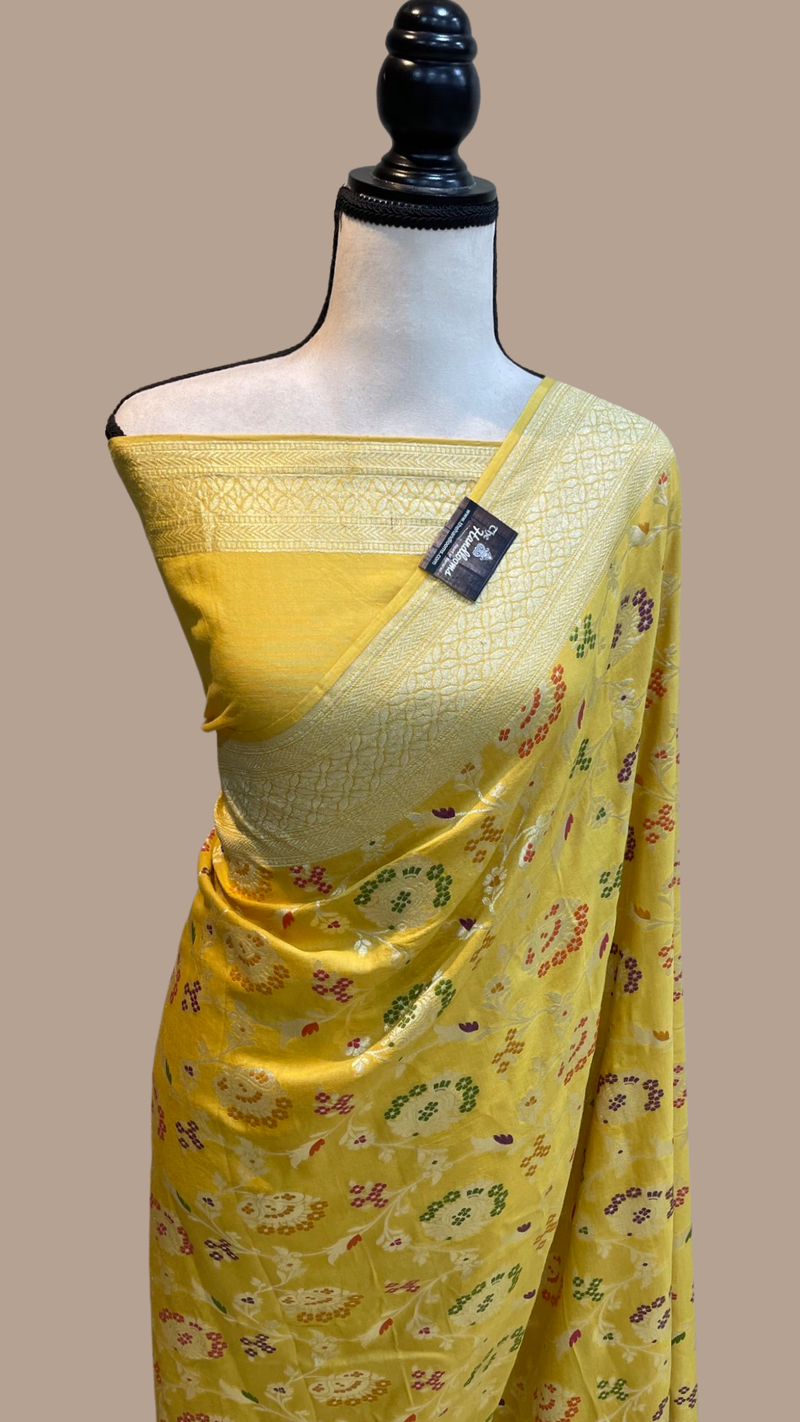 Moonga Georgette Handloom Banarasi Saree - All over meenakari - The Handlooms