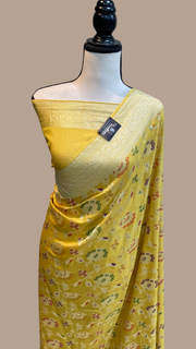 Moonga Georgette Handloom Banarasi Saree - All over meenakari - The Handlooms