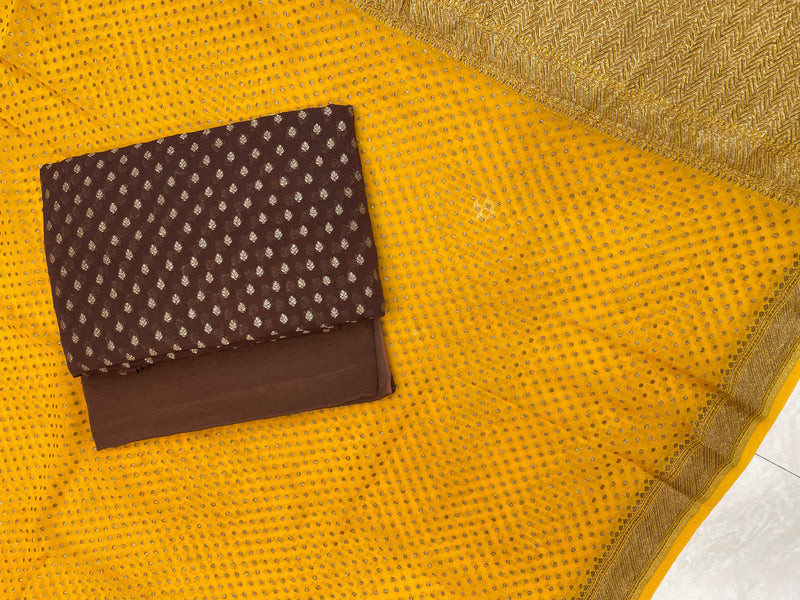Khaddi Georgette Banarasi Dress material - Antique Zari - The Handlooms