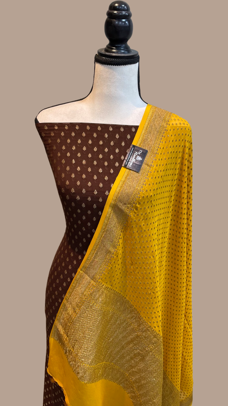 Khaddi Georgette Banarasi Dress material - Antique Zari - The Handlooms