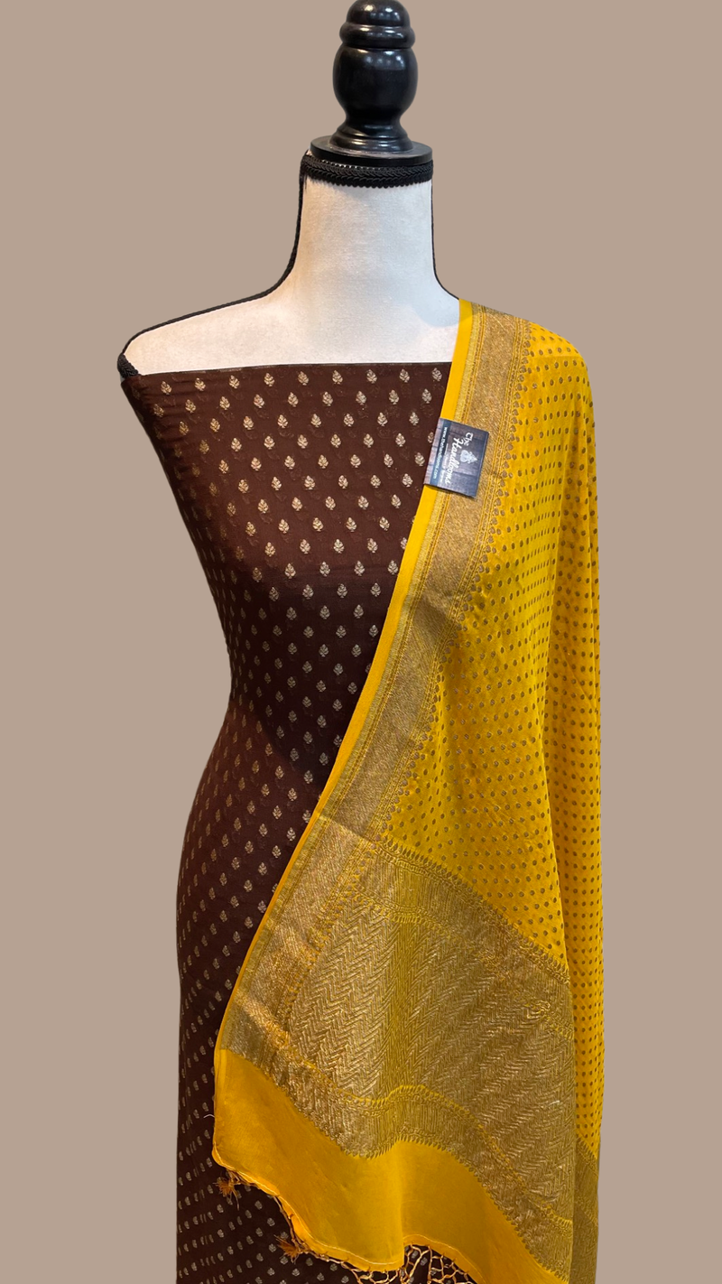 Khaddi Georgette Banarasi Dress material - Antique Zari - The Handlooms