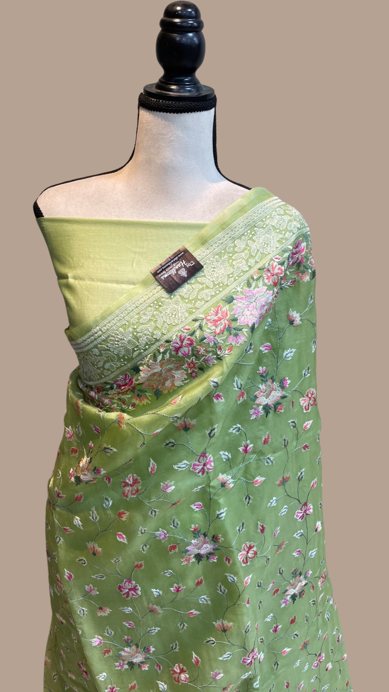 Pure Organza Chikankari Handloom Banarasi Saree - The Handlooms