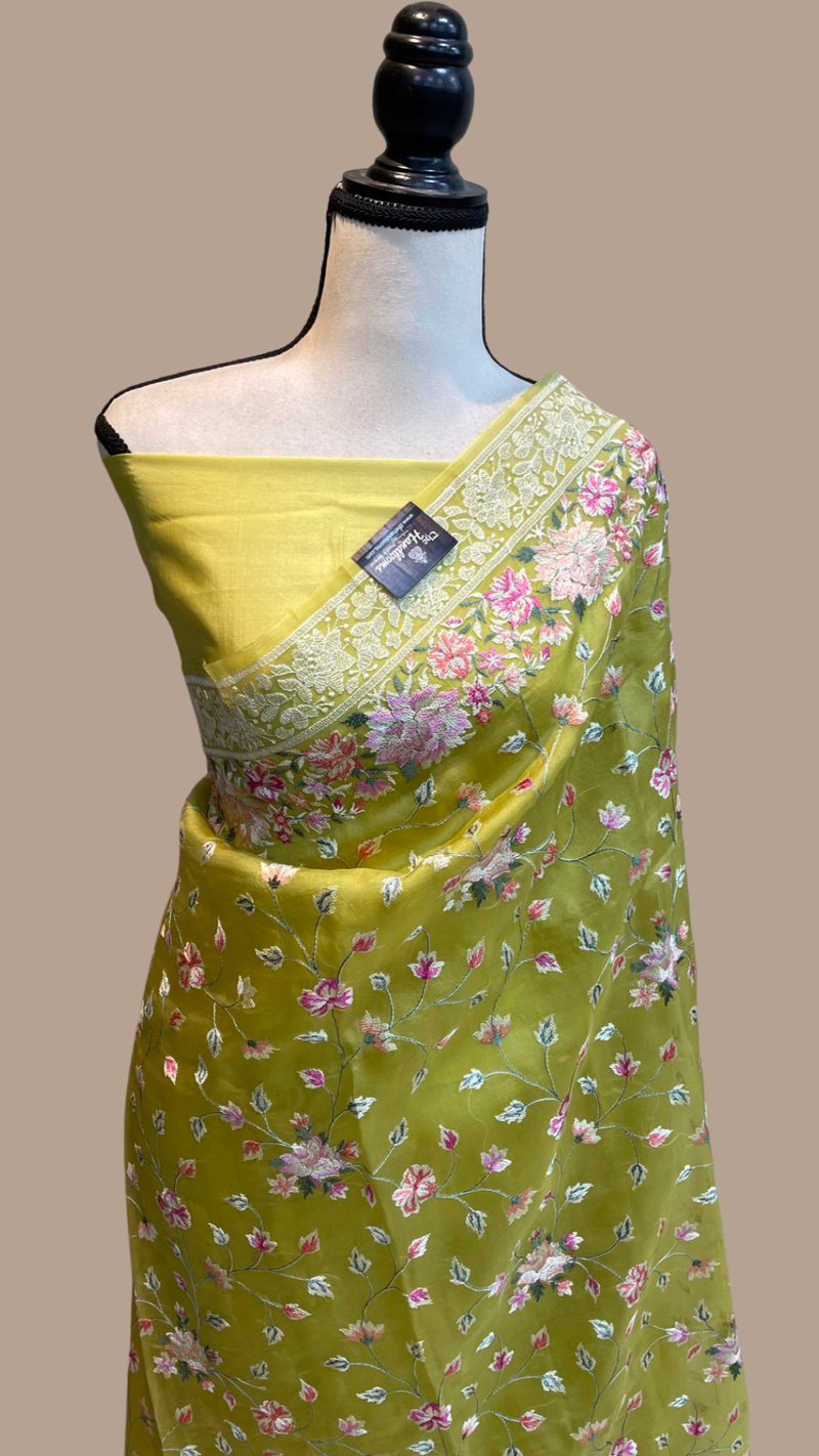 Pure Organza Chikankari Handloom Banarasi Saree - The Handlooms