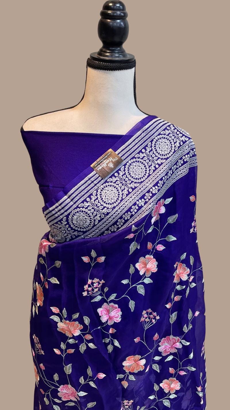 Pure Organza Chikankari Handloom Banarasi Saree - The Handlooms