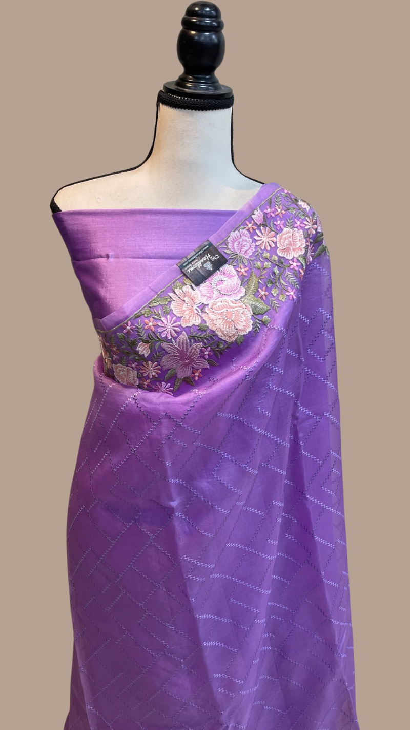 Pure Organza Chikankari Handloom Banarasi Saree - The Handlooms