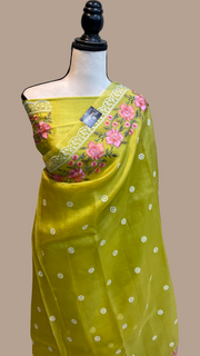 Pure Organza Chikankari Handloom Banarasi Saree - The Handlooms