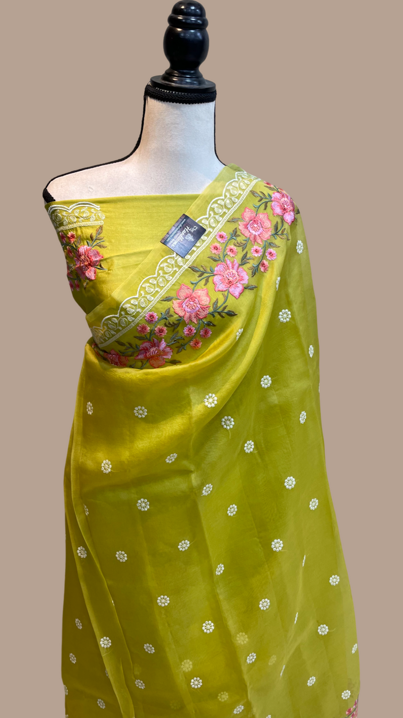 Pure Organza Chikankari Handloom Banarasi Saree - The Handlooms