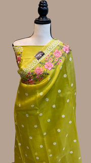 Pure Organza Chikankari Handloom Banarasi Saree - The Handlooms