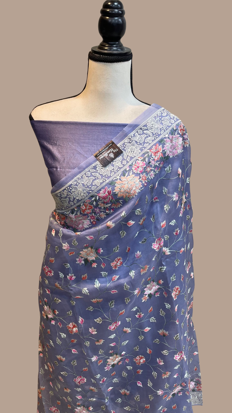Pure Organza Chikankari Handloom Banarasi Saree - The Handlooms