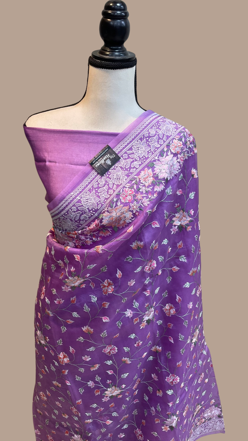 Pure Organza Chikankari Handloom Banarasi Saree - The Handlooms