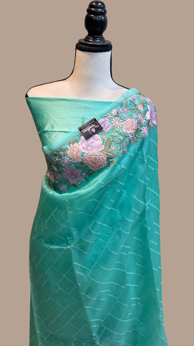Pure Organza Chikankari Handloom Banarasi Saree - The Handlooms