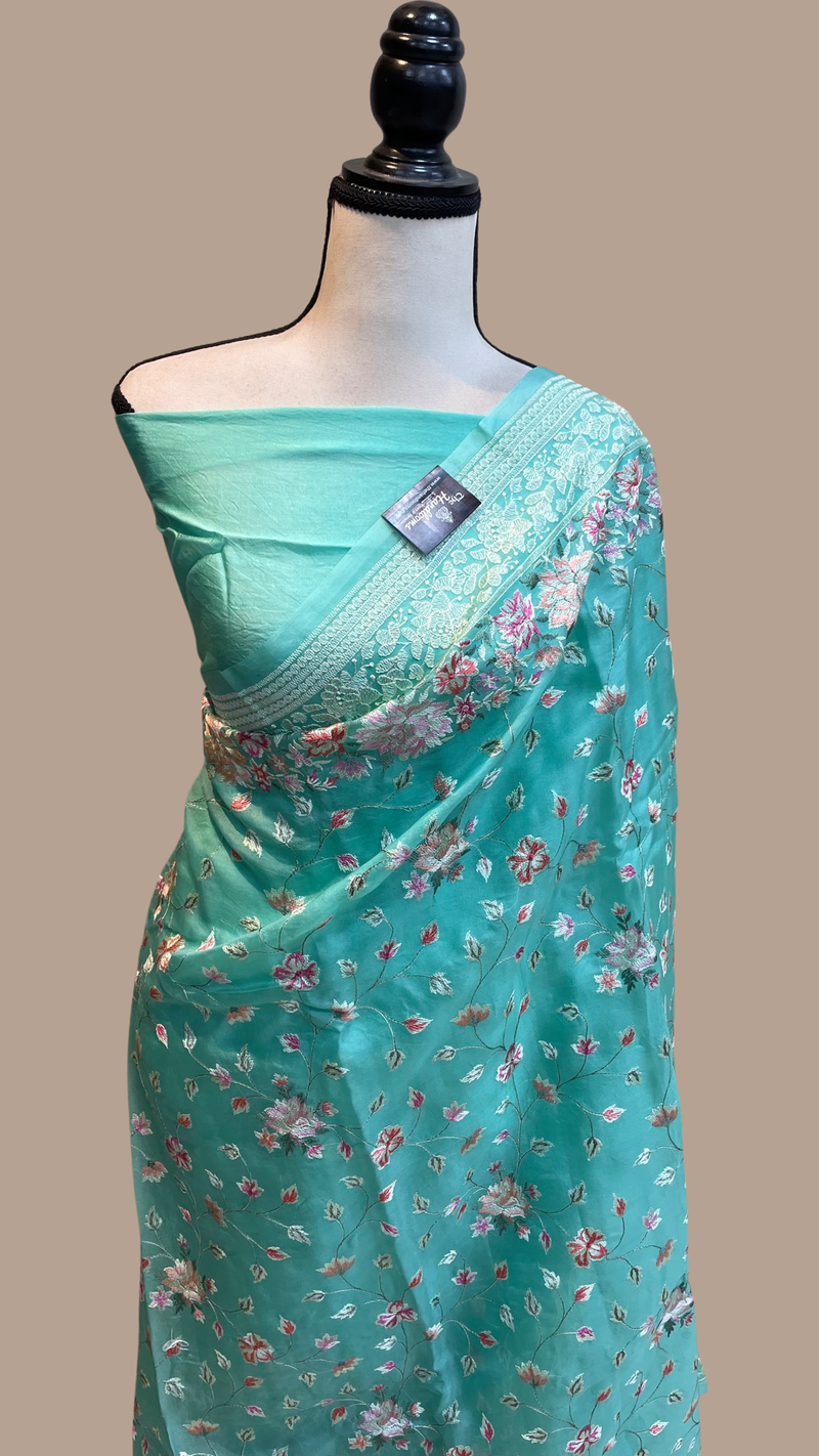 Pure Organza Chikankari Handloom Banarasi Saree - The Handlooms