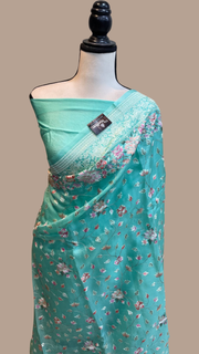 Pure Organza Chikankari Handloom Banarasi Saree - The Handlooms
