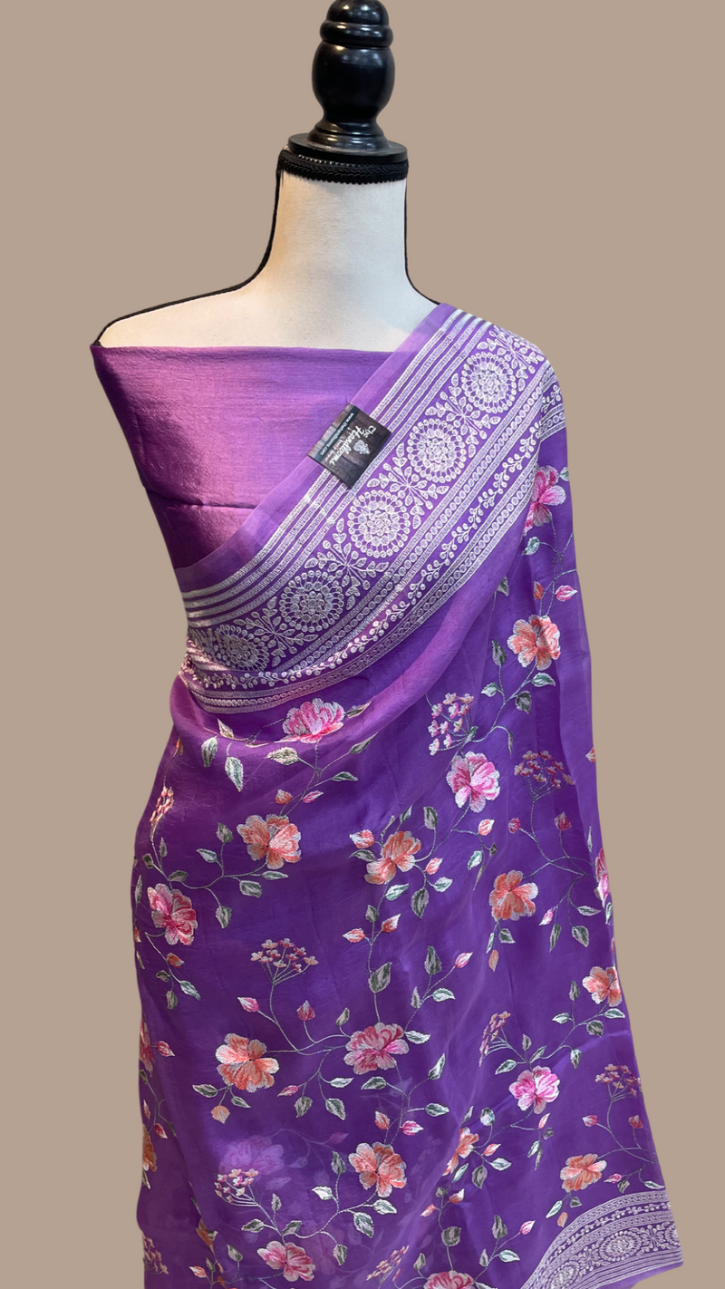 Pure Organza Chikankari Handloom Banarasi Saree - The Handlooms