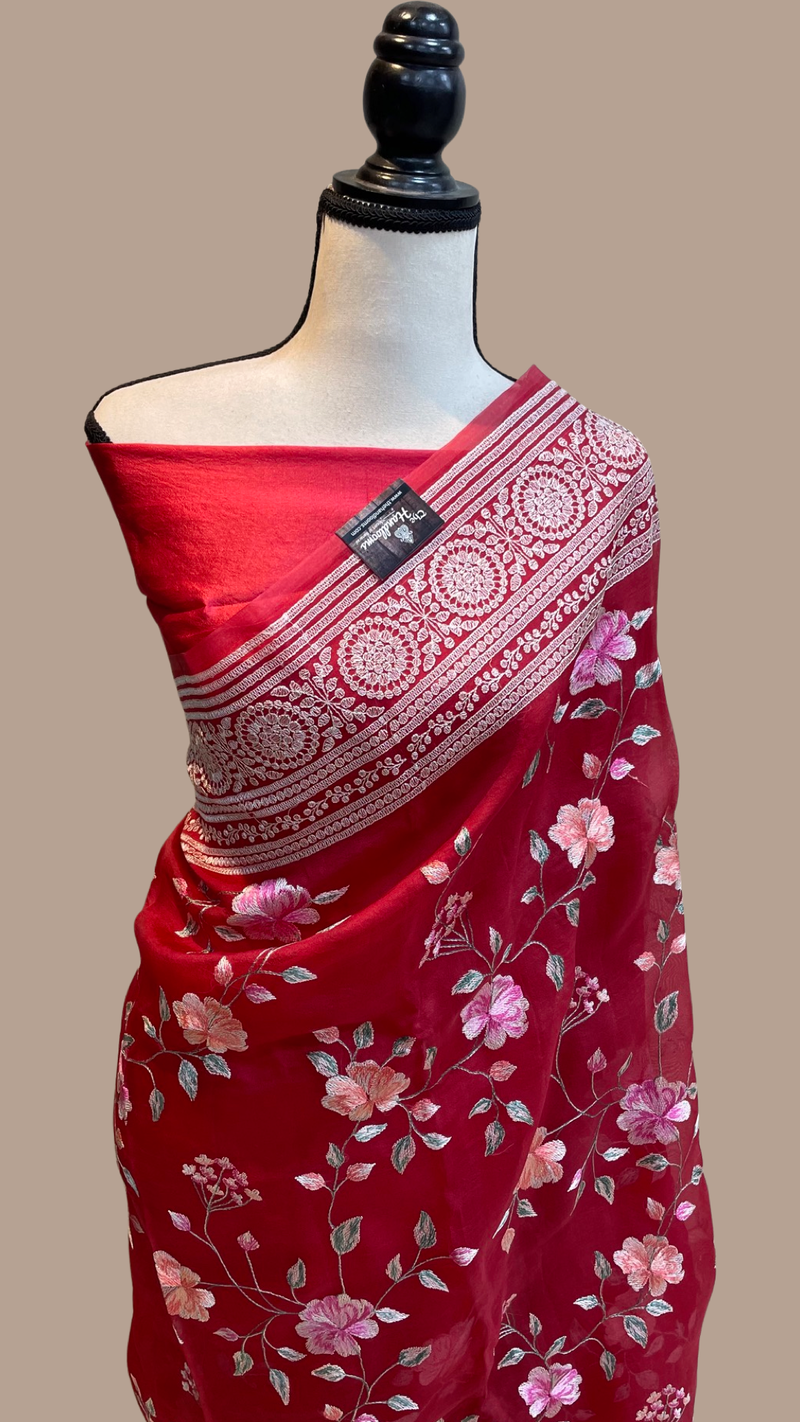 Pure Organza Chikankari Handloom Banarasi Saree - The Handlooms