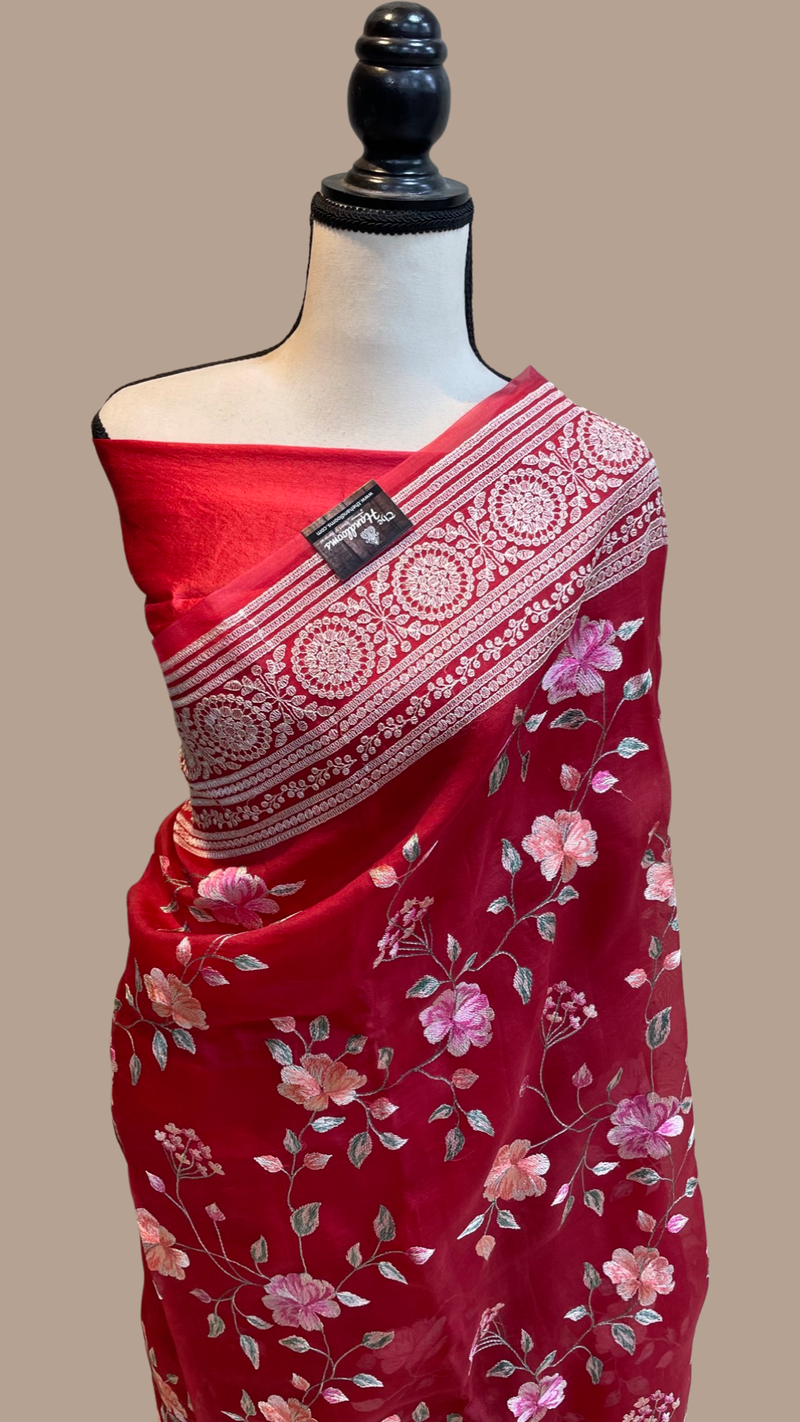 Pure Organza Chikankari Handloom Banarasi Saree - The Handlooms