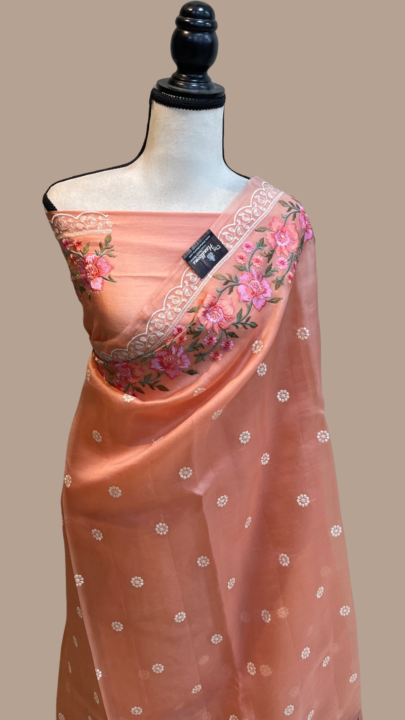 Pure Organza Chikankari Handloom Banarasi Saree - The Handlooms