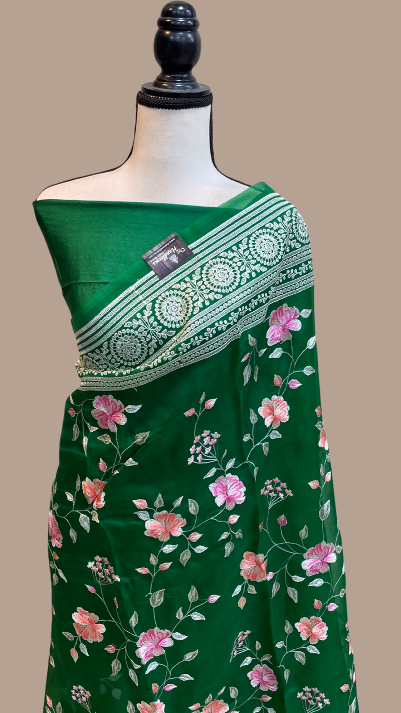 Pure Organza Chikankari Handloom Banarasi Saree - The Handlooms