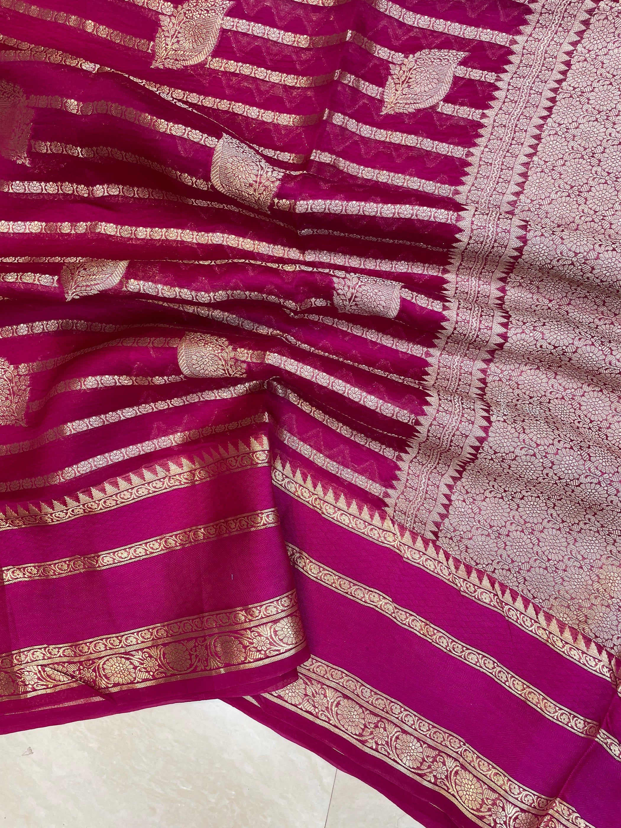 Pink Pure Kora Handloom Banarasi Saree — The Handlooms