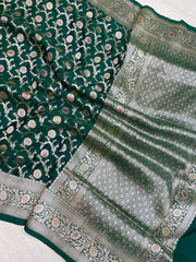 Pure Katan Silk Banarasi Handloom Saree - All Over Jaal Work - The Handlooms
