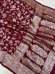 Pure Katan Silk Banarasi Handloom Saree - All Over Jaal Work - The Handlooms