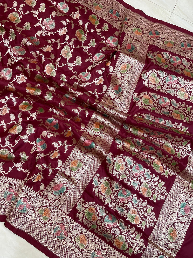 Pure Katan Silk Banarasi Handloom Saree - All Over Jaal Work - The Handlooms