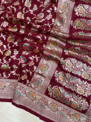 Pure Katan Silk Banarasi Handloom Saree - All Over Jaal Work - The Handlooms