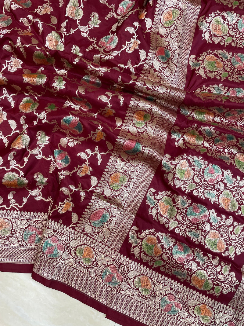 Pure Katan Silk Banarasi Handloom Saree - All Over Jaal Work - The Handlooms