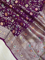 Pure Katan Silk Banarasi Handloom Saree - All Over Jaal Work - The Handlooms
