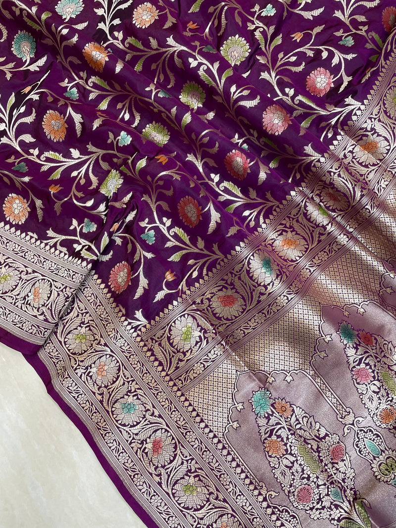 Pure Katan Silk Banarasi Handloom Saree - All Over Jaal Work - The Handlooms