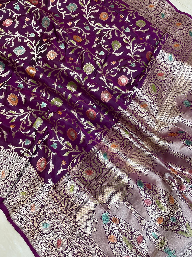 Pure Katan Silk Banarasi Handloom Saree - All Over Jaal Work - The Handlooms