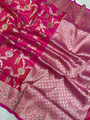 Pure Katan Silk Banarasi Handloom Saree - All Over Jaal Work - The Handlooms