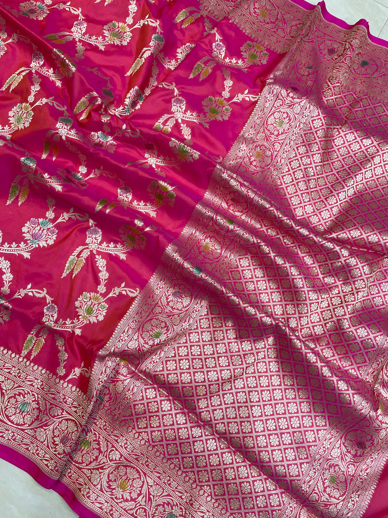 Pure Katan Silk Banarasi Handloom Saree - All Over Jaal Work - The Handlooms