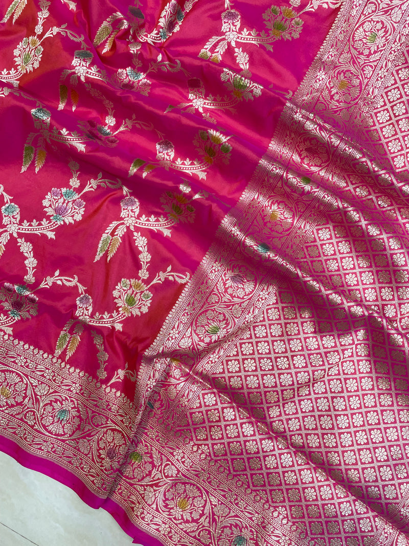 Pure Katan Silk Banarasi Handloom Saree - All Over Jaal Work - The Handlooms