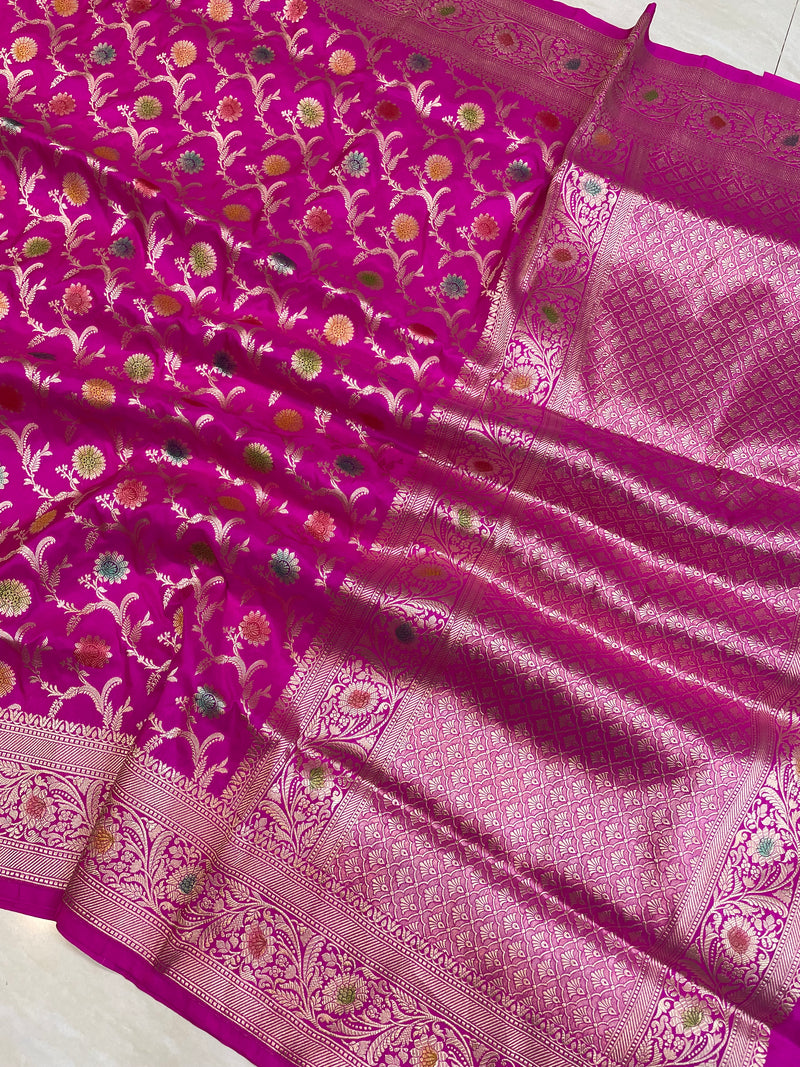 Pure Katan Silk Banarasi Handloom Saree - All Over Jaal Work - The Handlooms