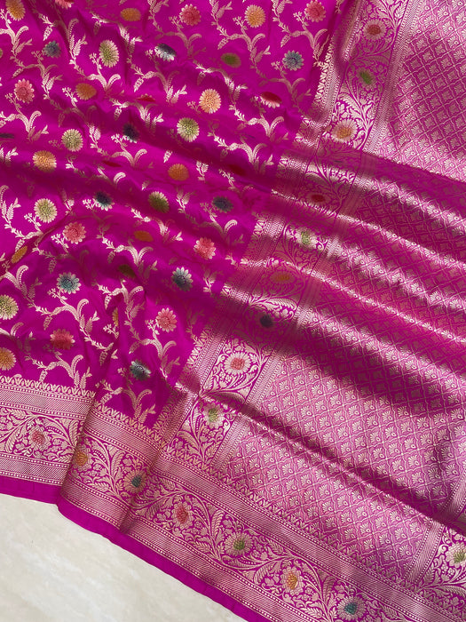 Pure Katan Silk Banarasi Handloom Saree - All Over Jaal Work