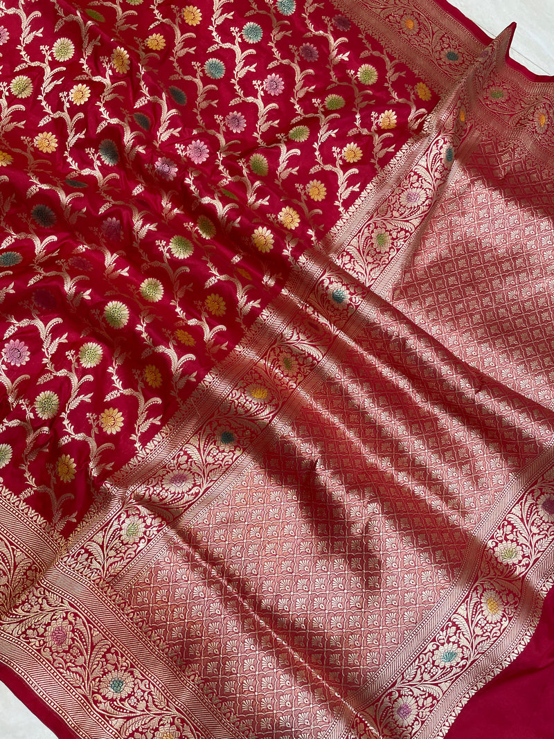 Pure Katan Silk Banarasi Handloom Saree - All Over Jaal Work - The Handlooms
