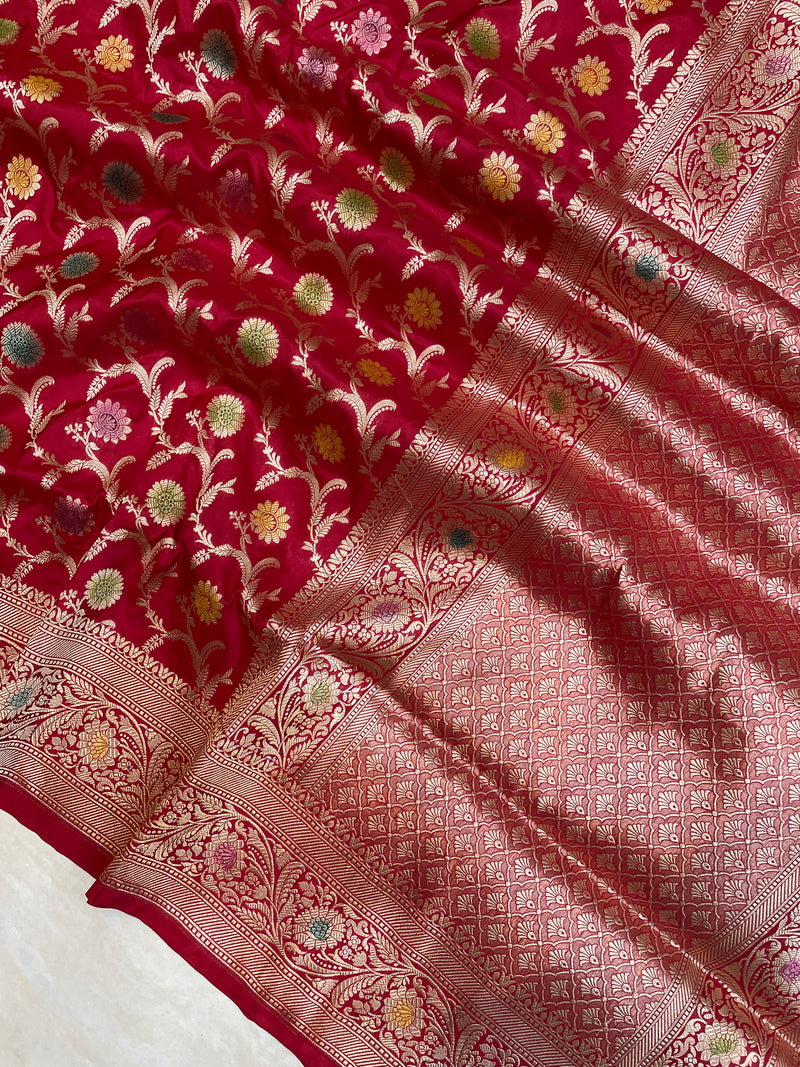 Pure Katan Silk Banarasi Handloom Saree - All Over Jaal Work - The Handlooms