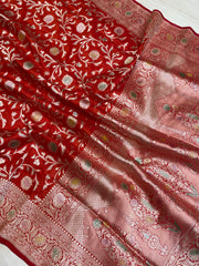 Pure Katan Silk Banarasi Handloom Saree - All Over Jaal Work - The Handlooms