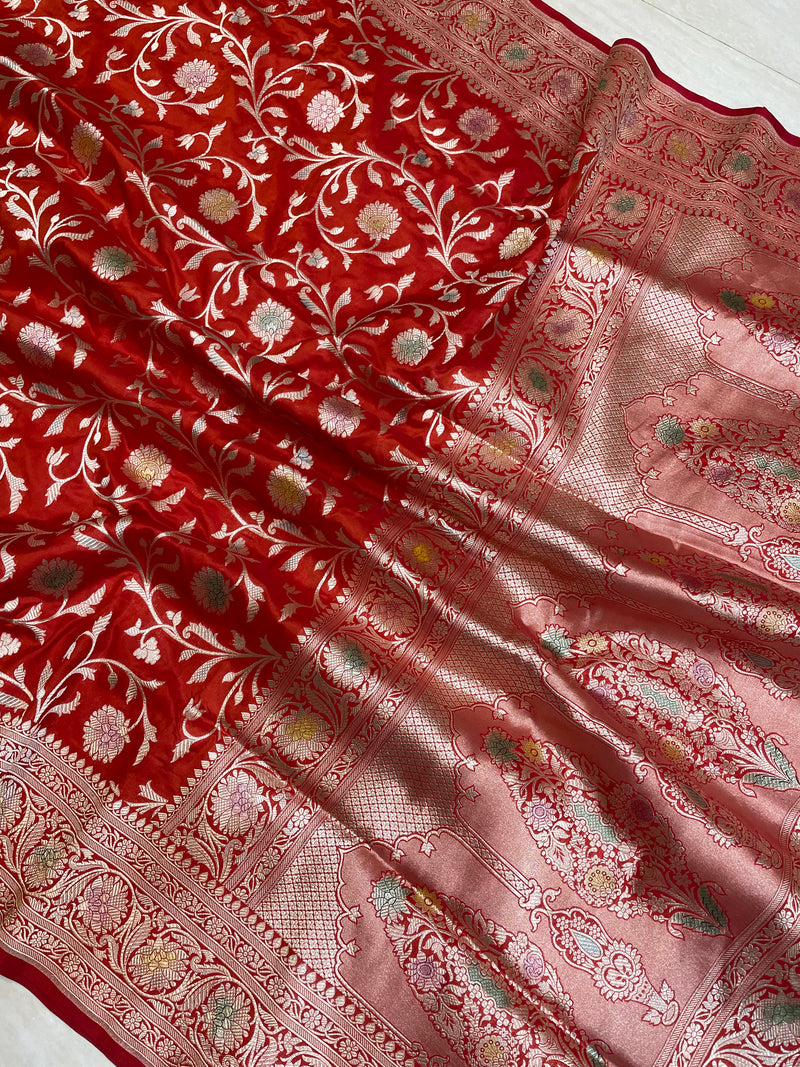 Pure Katan Silk Banarasi Handloom Saree - All Over Jaal Work - The Handlooms